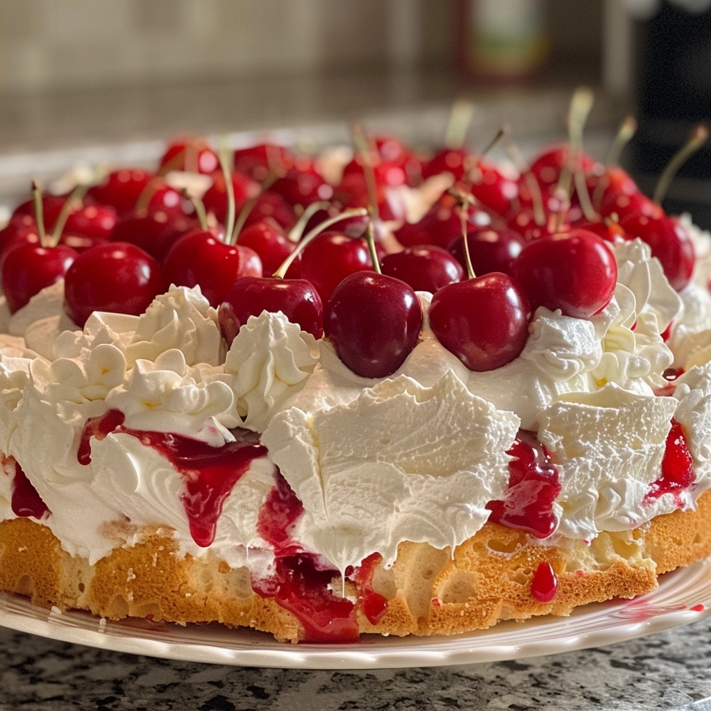 3-Ingredient Cherry Angel Cloud Cake