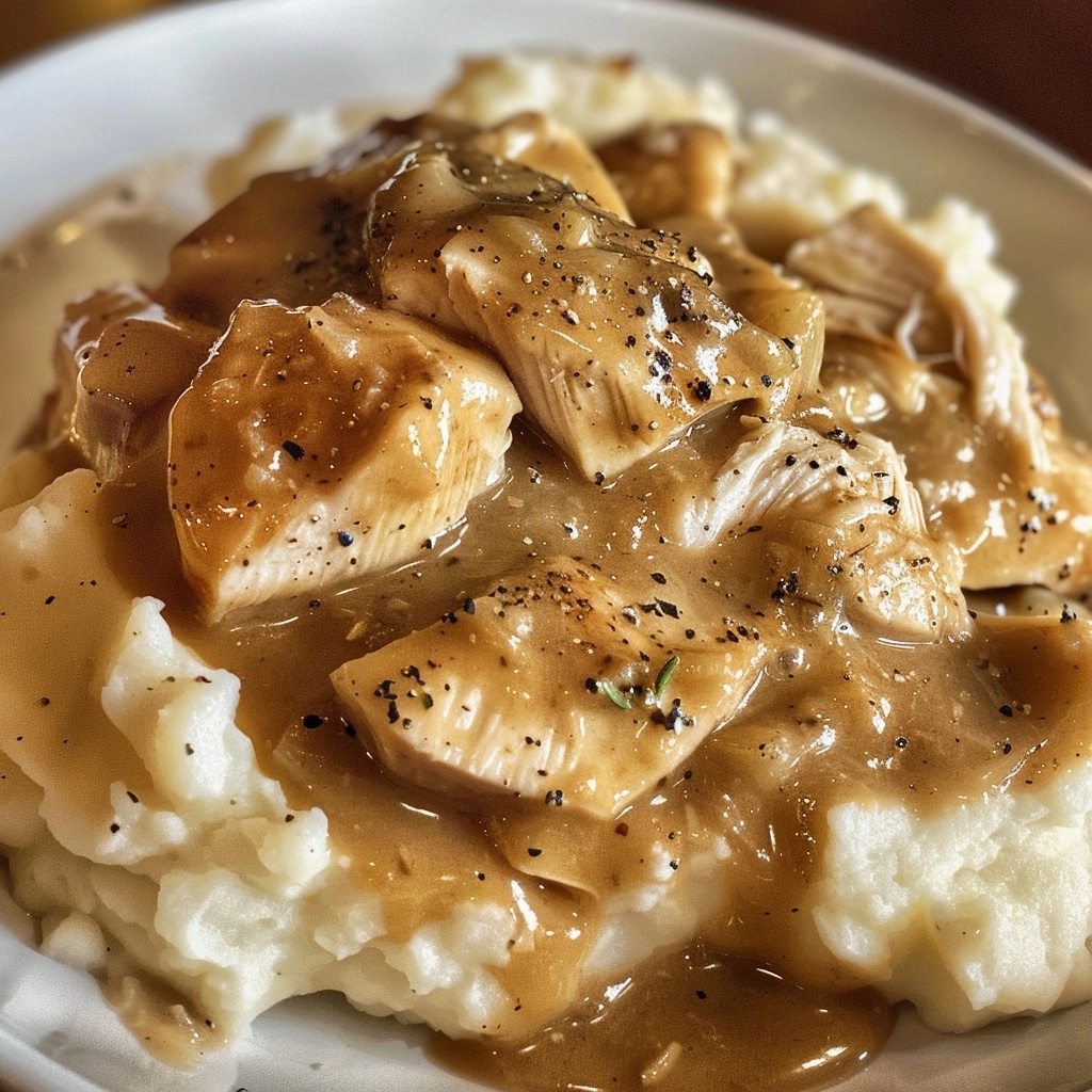 Slow Cooker Chicken and Gravy over Mashed Potatoes Recipe